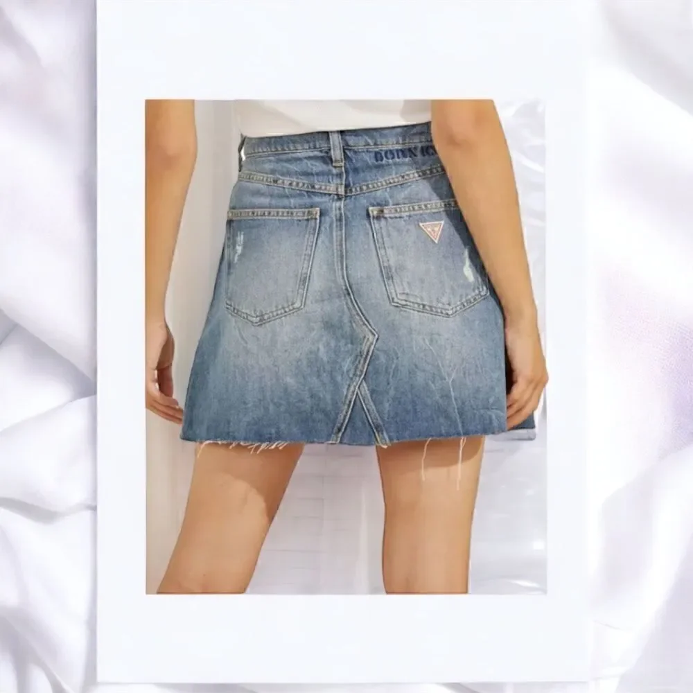 Guess Womens Y2K Blue Distressed Indie Sleeze Zippered Frayed Cut Off Mini